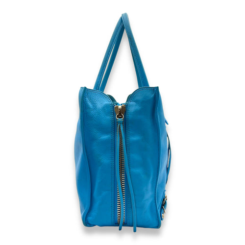 Papier Tote Bag Blue in Calfskin, Silver hardware