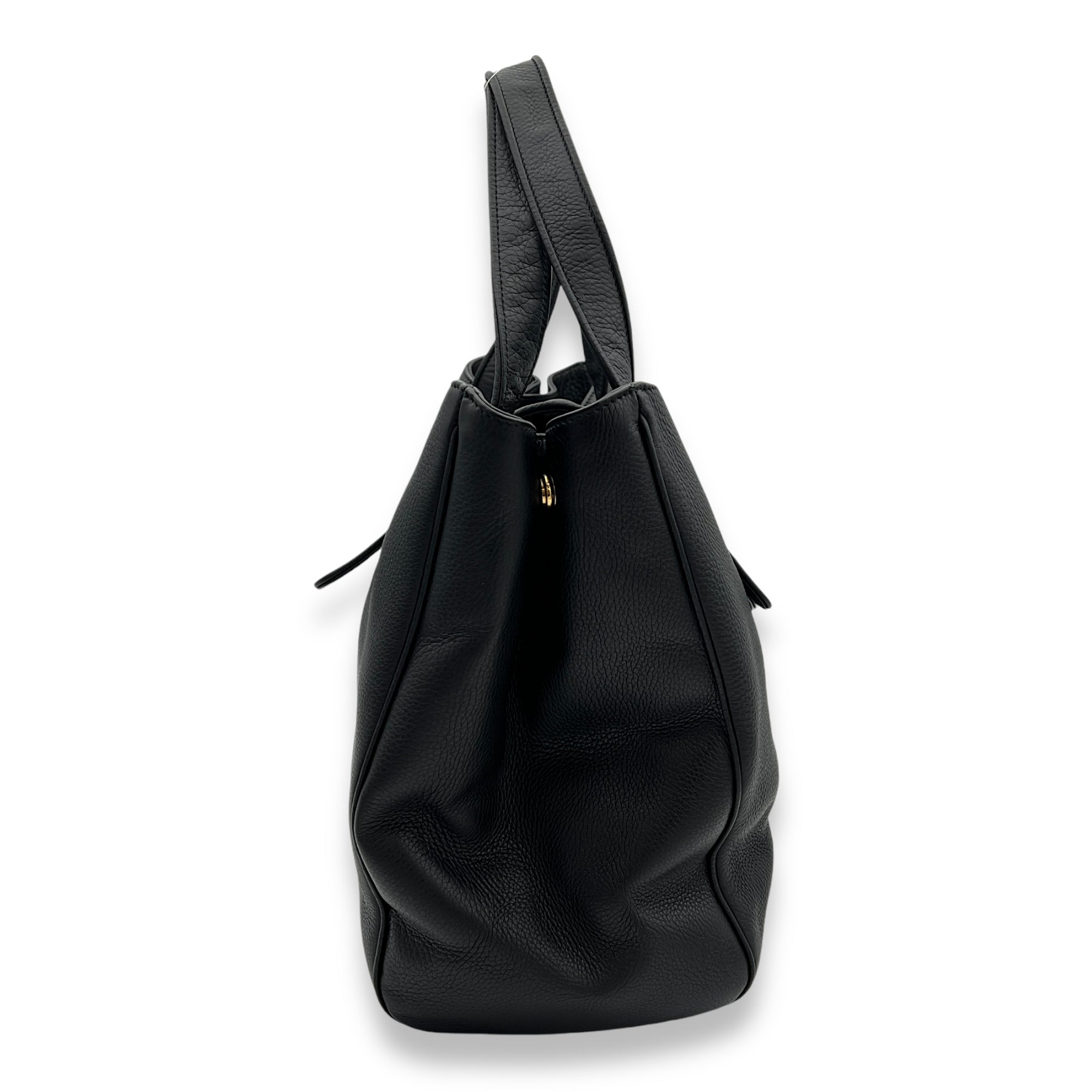 1973 Pebbled  Tote Bag Black in Calfskin, Gold