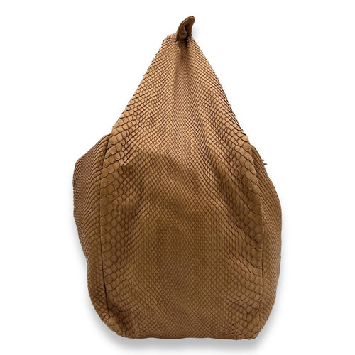 Hobo Brown Shoulder Bag in Python Leather, Gold hardware