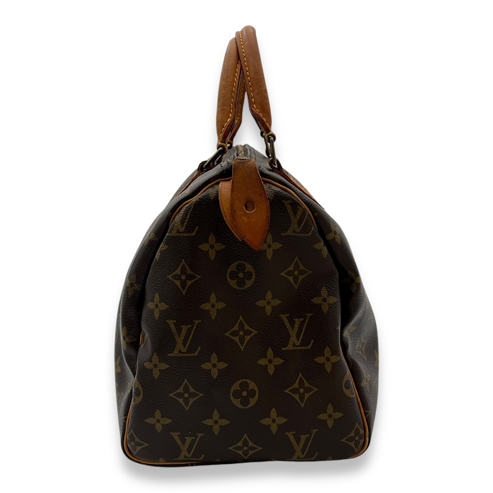 Speedy Top Handle Bag 30 Brown in Monogram Coated Canvas, Gold hardware