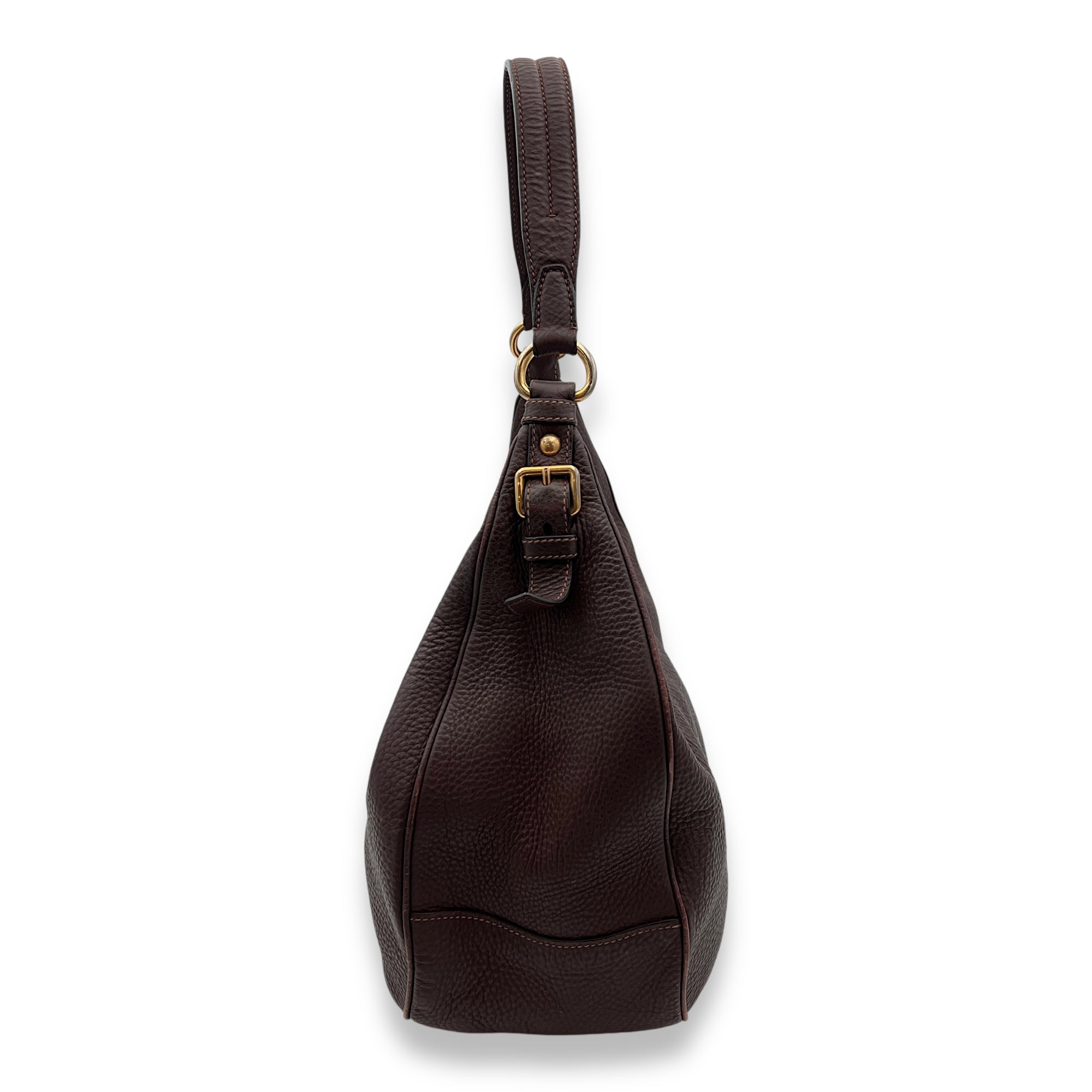 Hobo Brown Shoulder Bag in Calfskin, Gold hardware