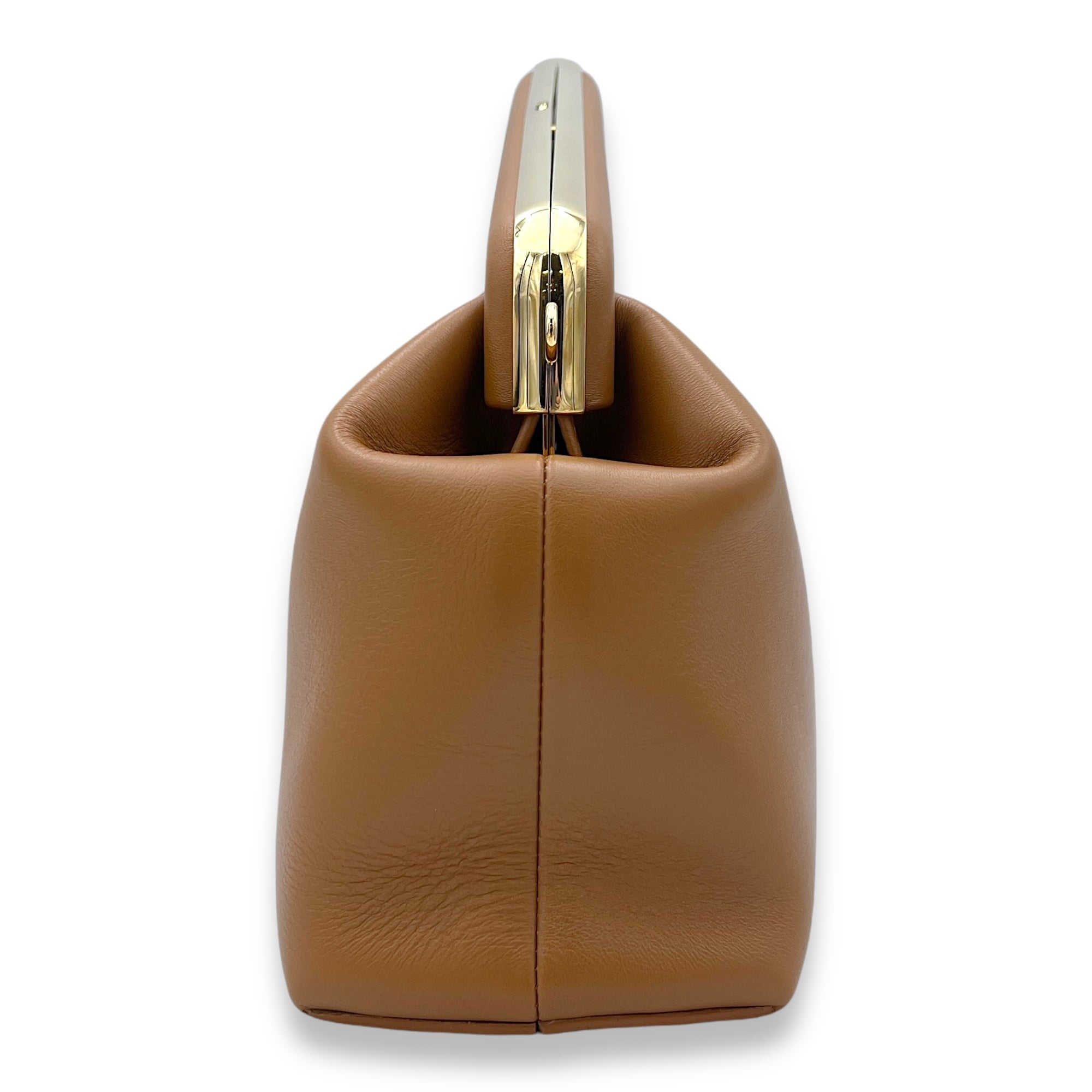 First Medium Brown Shoulder Bag in Calfskin, Gold hardware