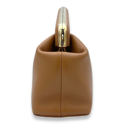 First Medium Brown Shoulder Bag in Calfskin, Gold hardware