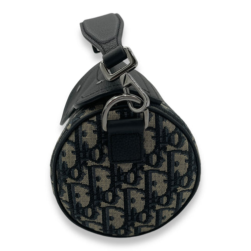 Saddle Roller Blue Crossbody Bag in Jacquard, Silver hardware