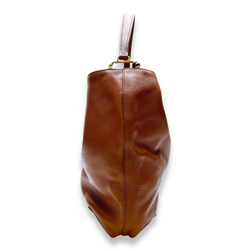 Logo Bucket Bag Brown in Calfskin, Gold hardware