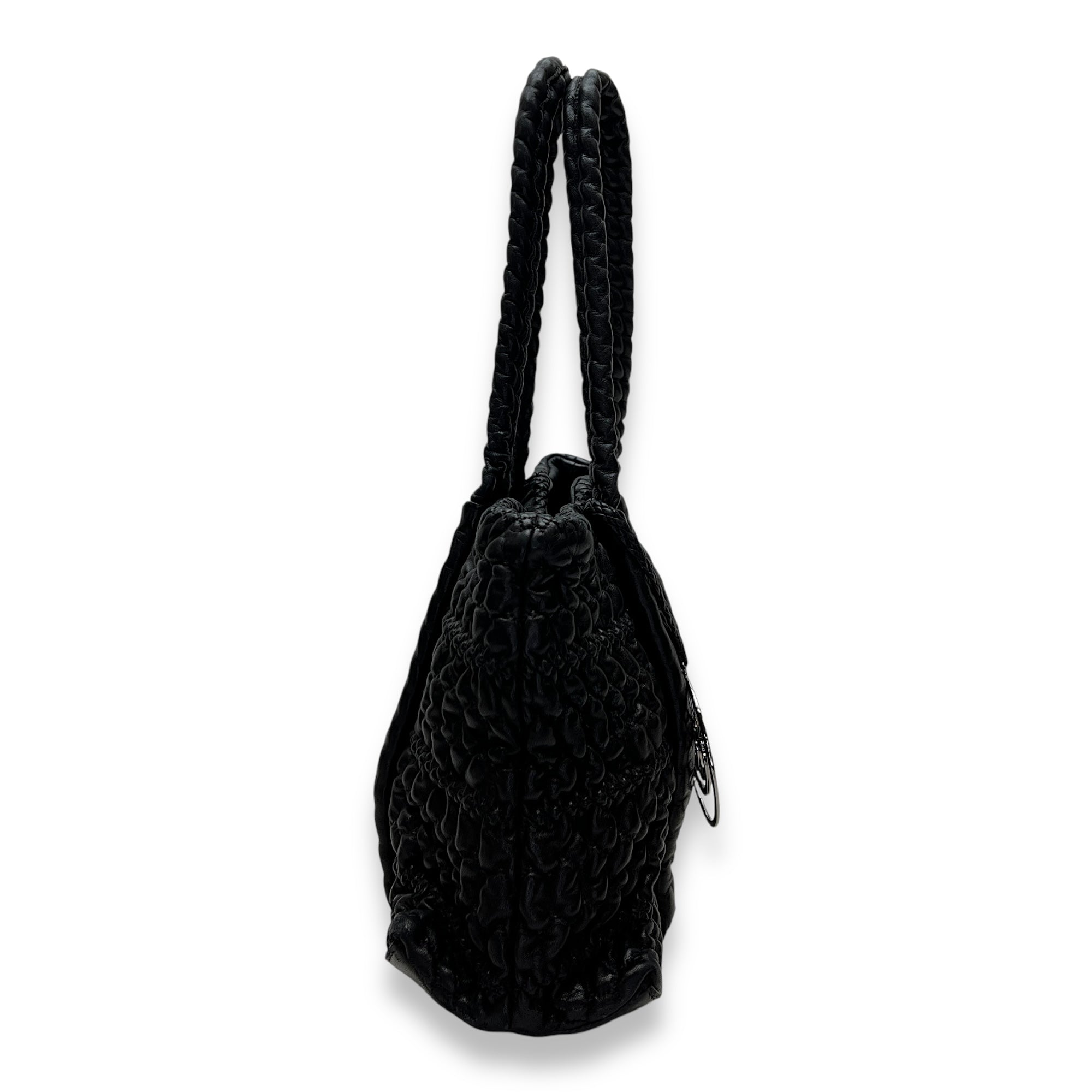 Hidden Chain Wrinkled Black Tote Bag in Lambskin, Silver hardware