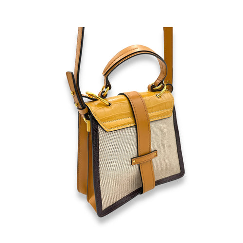 Aby Beige Top Handle Bag in Canvas, Gold hardware