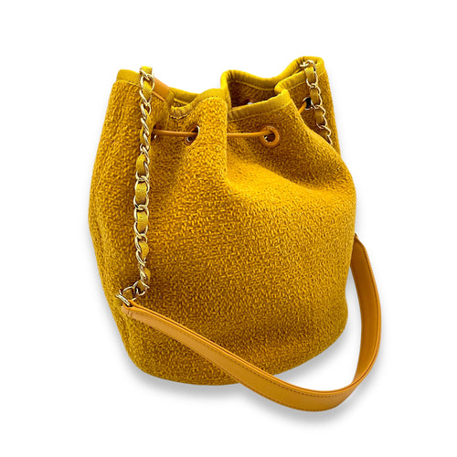 Deauville Bucket Bag Yellow in Tweed, Silver hardware