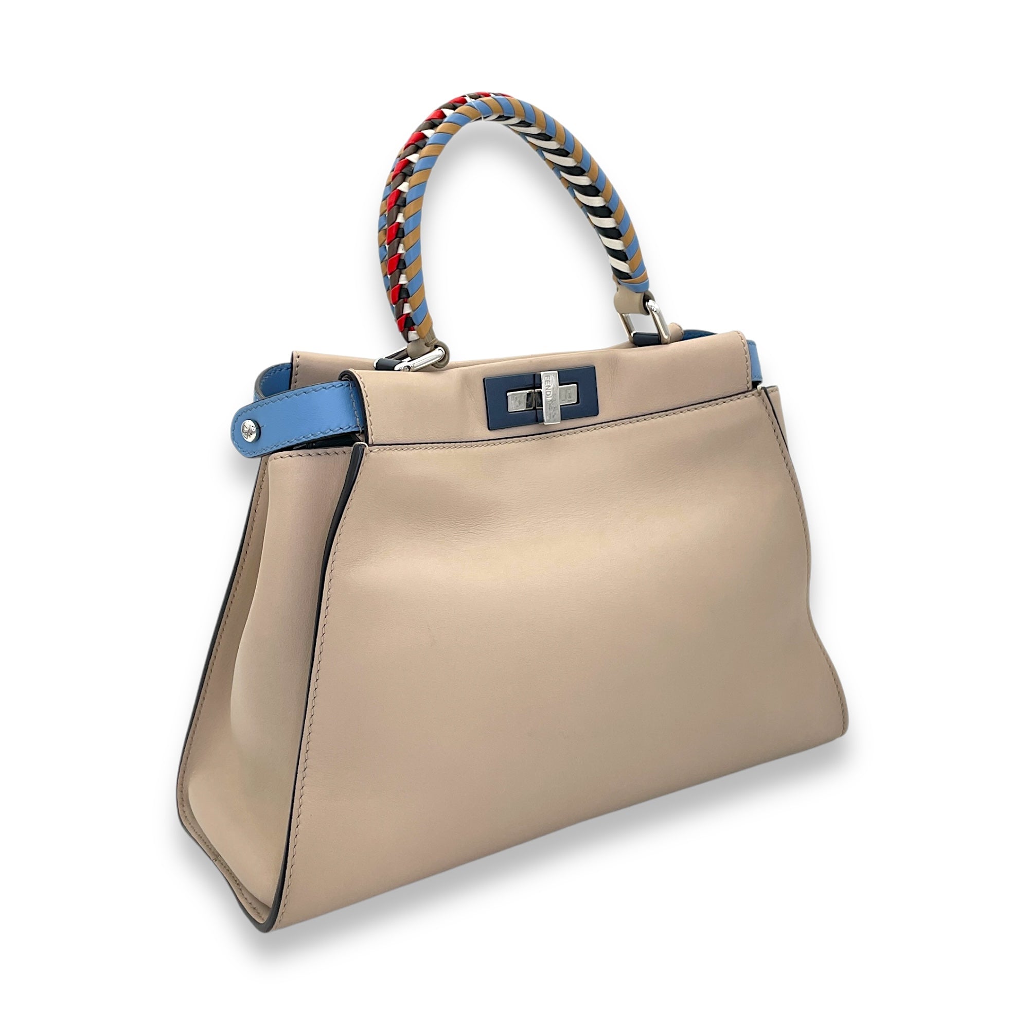 Peekaboo Medium Beige Top Handle Bag in Calfskin, Silver hardware