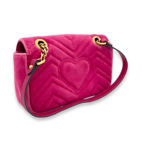 GG Marmont Mini Pink Shoulder Bag in Velvet, Gold hardware