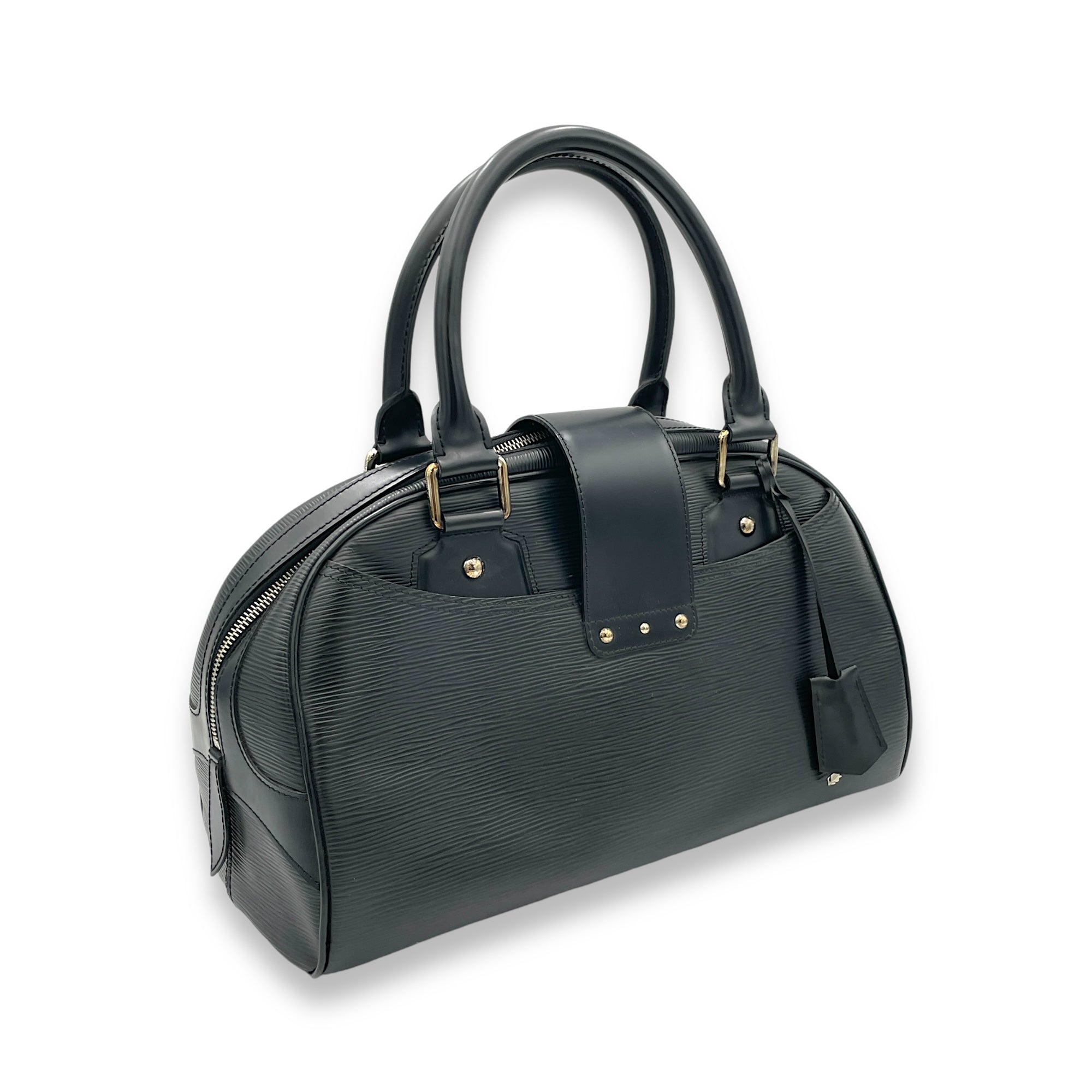 Bowling Montaigne Black Top Handle Bag in Epi Leather, Silver hardware