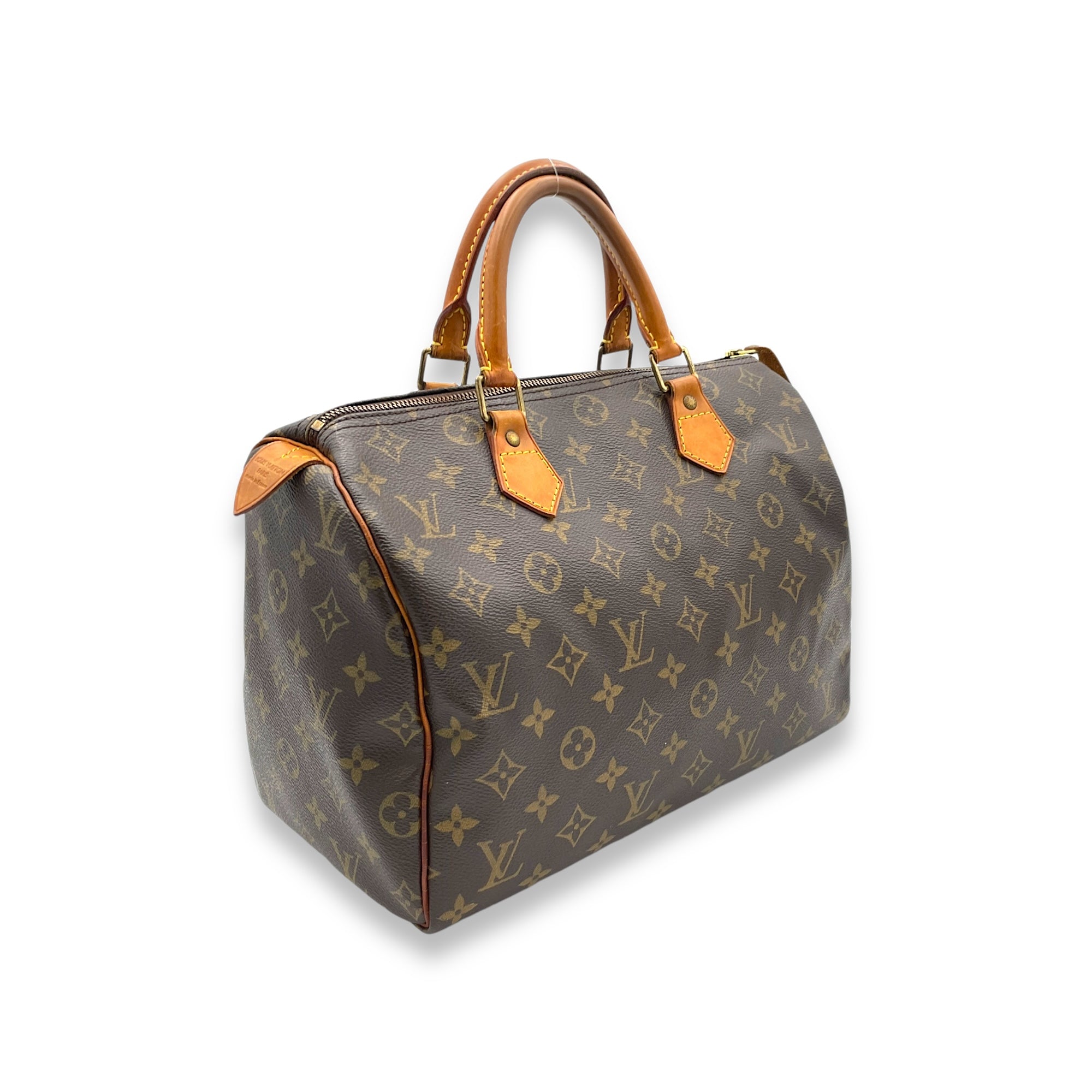 Speedy Top Handle Bag 30 Brown in Monogram Coated Canvas, Gold hardware