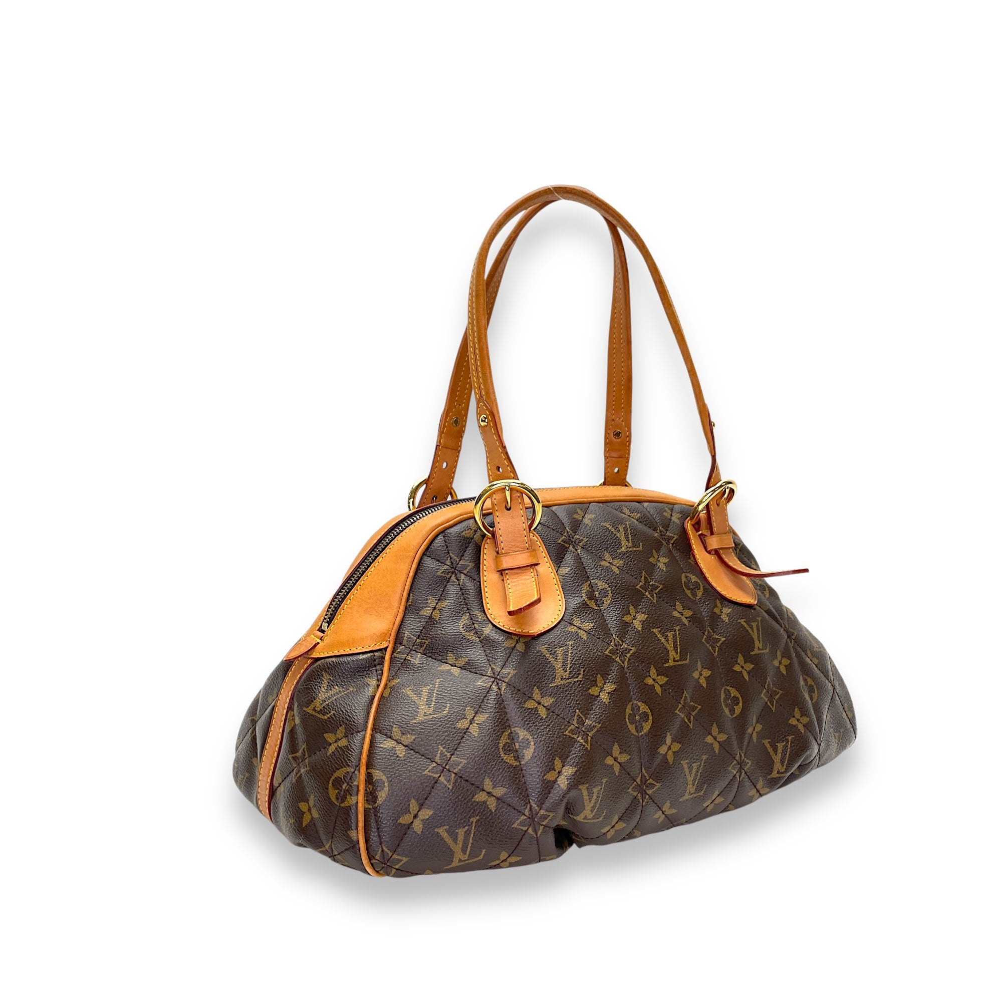 Etoile Brown Top Handle Bag in Monogram Coated Canvas, Gold hardware