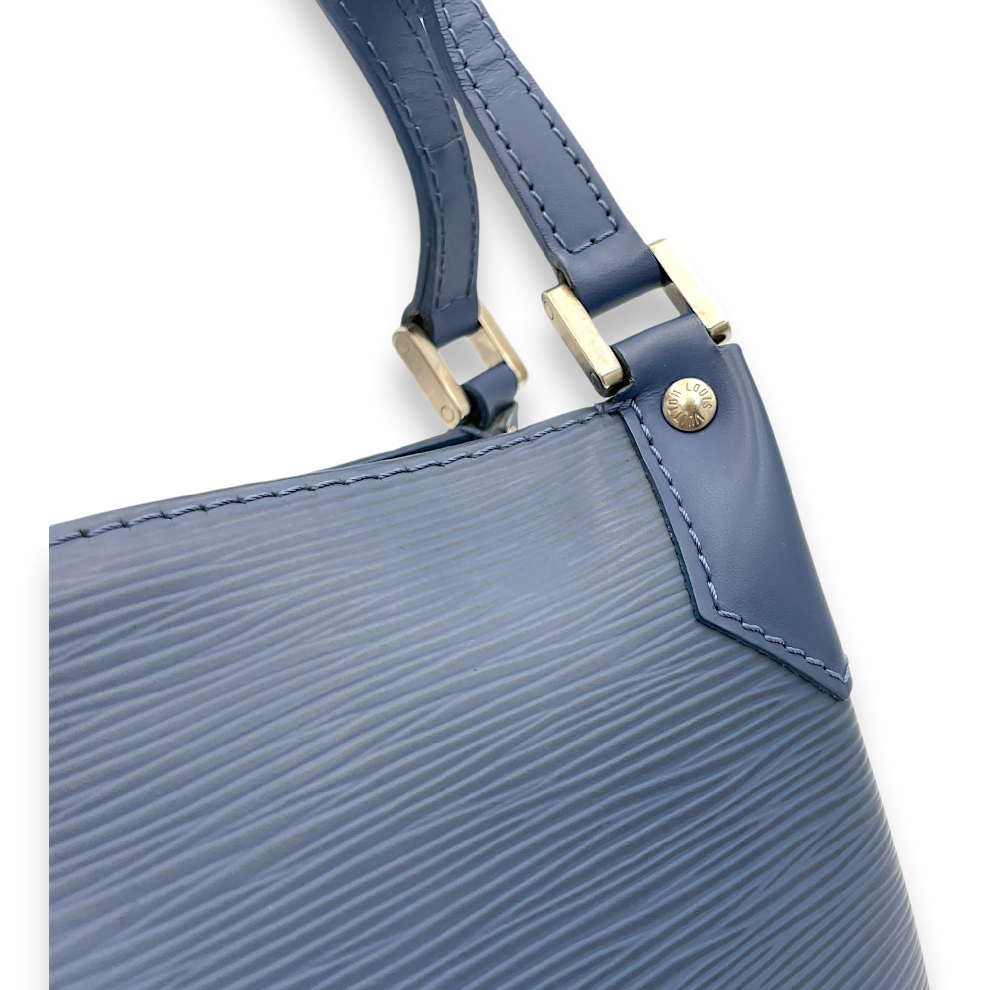 Mandara Shoulder Bag Blue in Epi Leather, Silver hardware