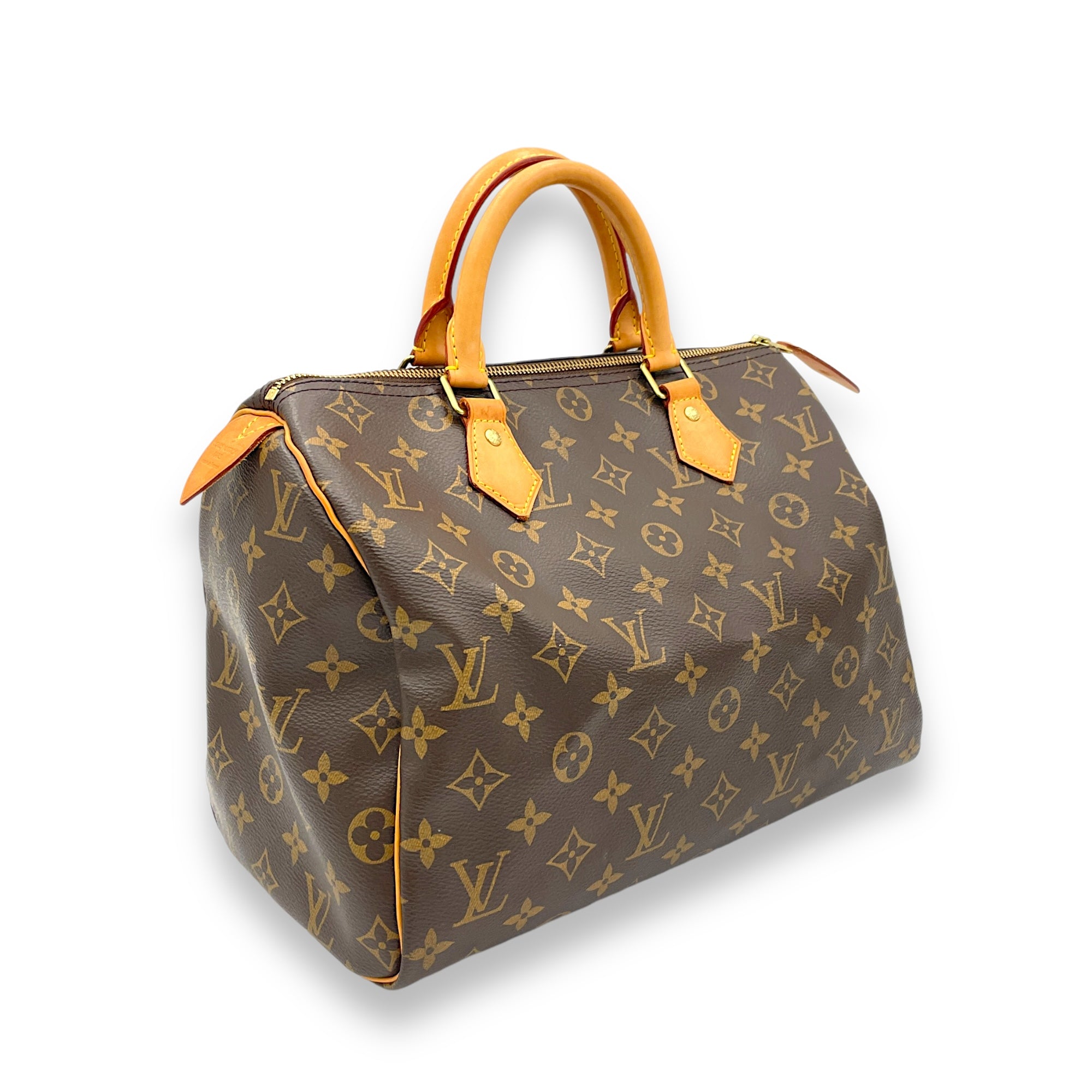 Speedy Top Handle Bag 30 Brown in Monogram Coated Canvas, Gold hardware