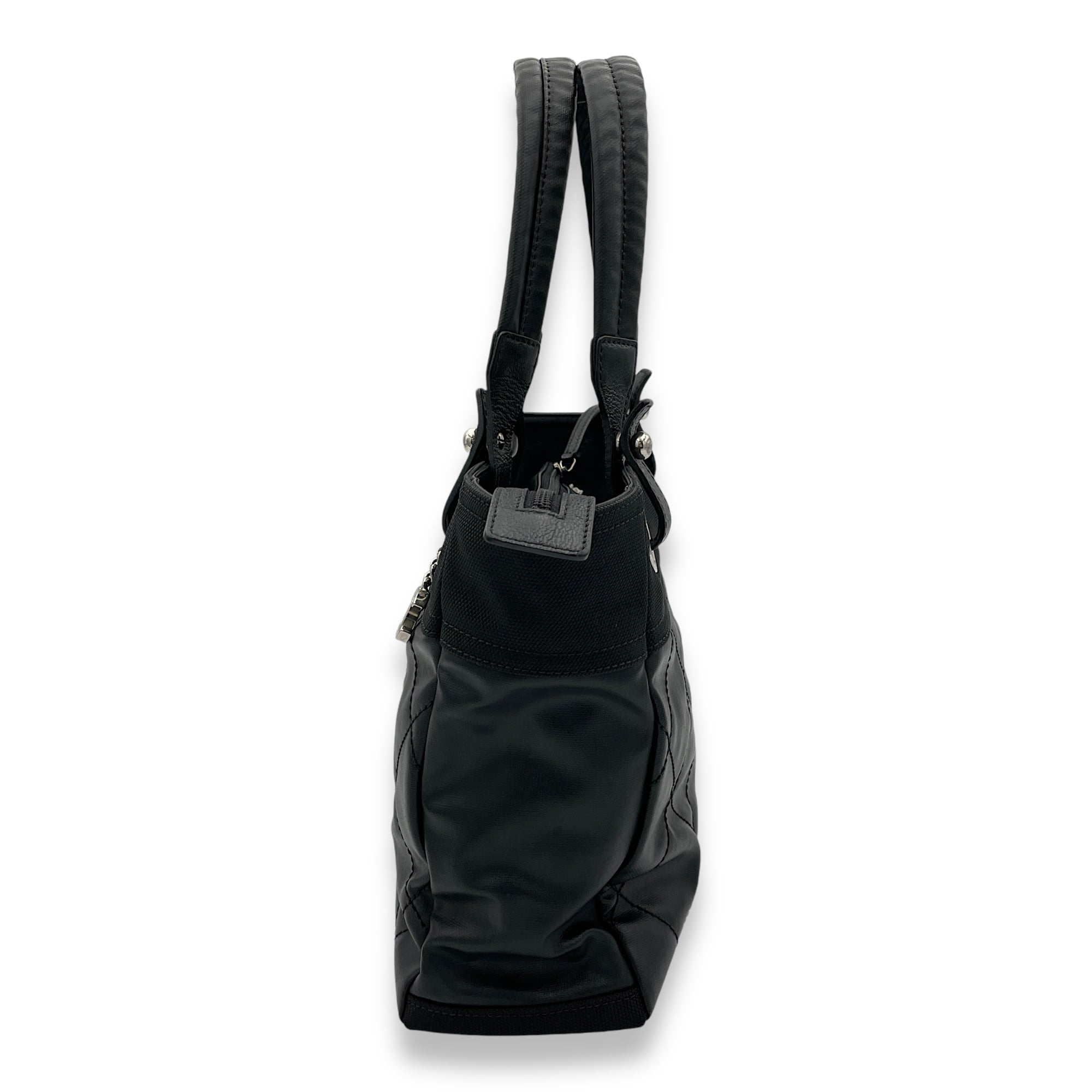 Biarritz Tote Bag Black in Coated Canvas, Silver hardware