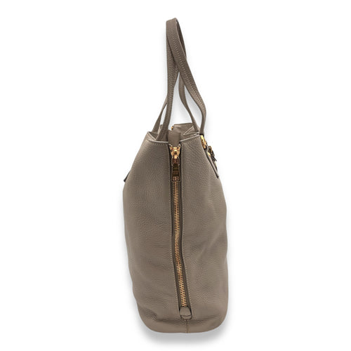 Logo Beige Top Handle Bag in Calfskin, Gold hardware