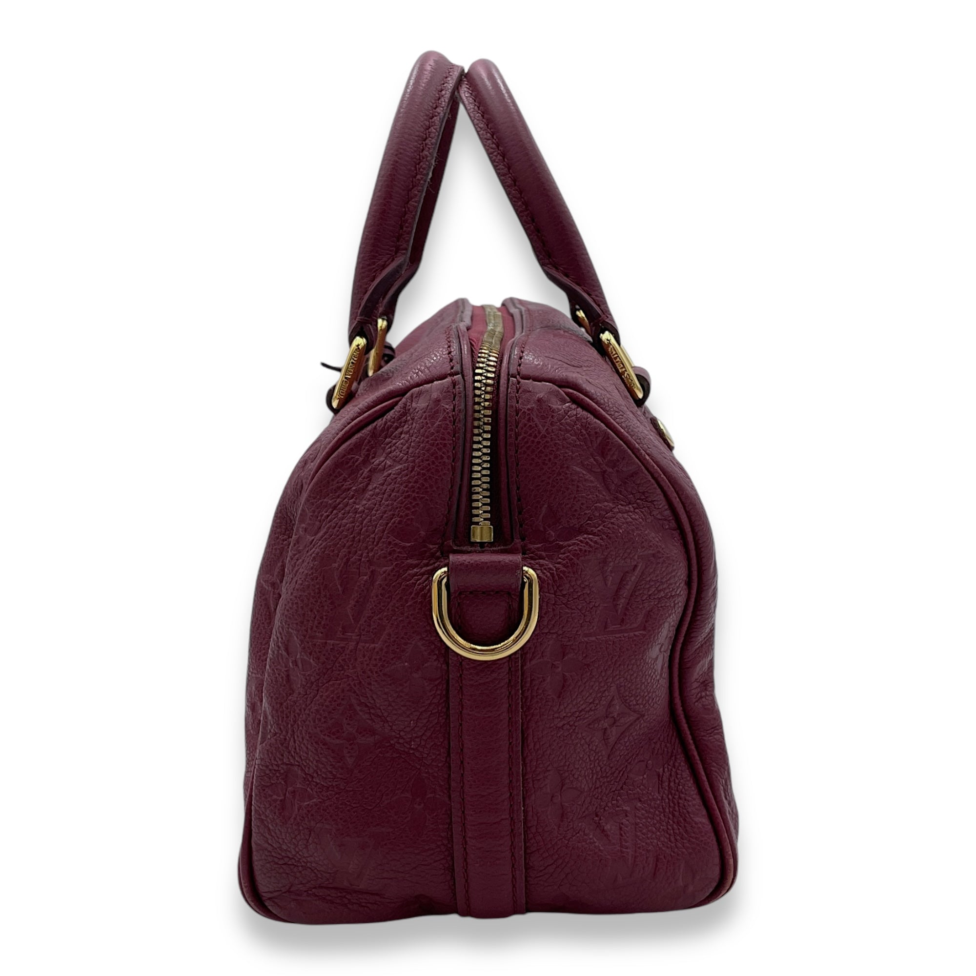 Speedy Bandouliere 25 Red Top Handle Bag in Monogram Empreinte Leather, Gold hardware