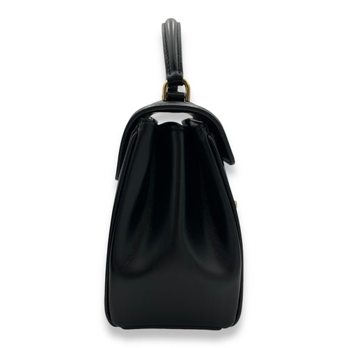 16 Mini Black Top Handle Bag in Calfskin, Gold hardware