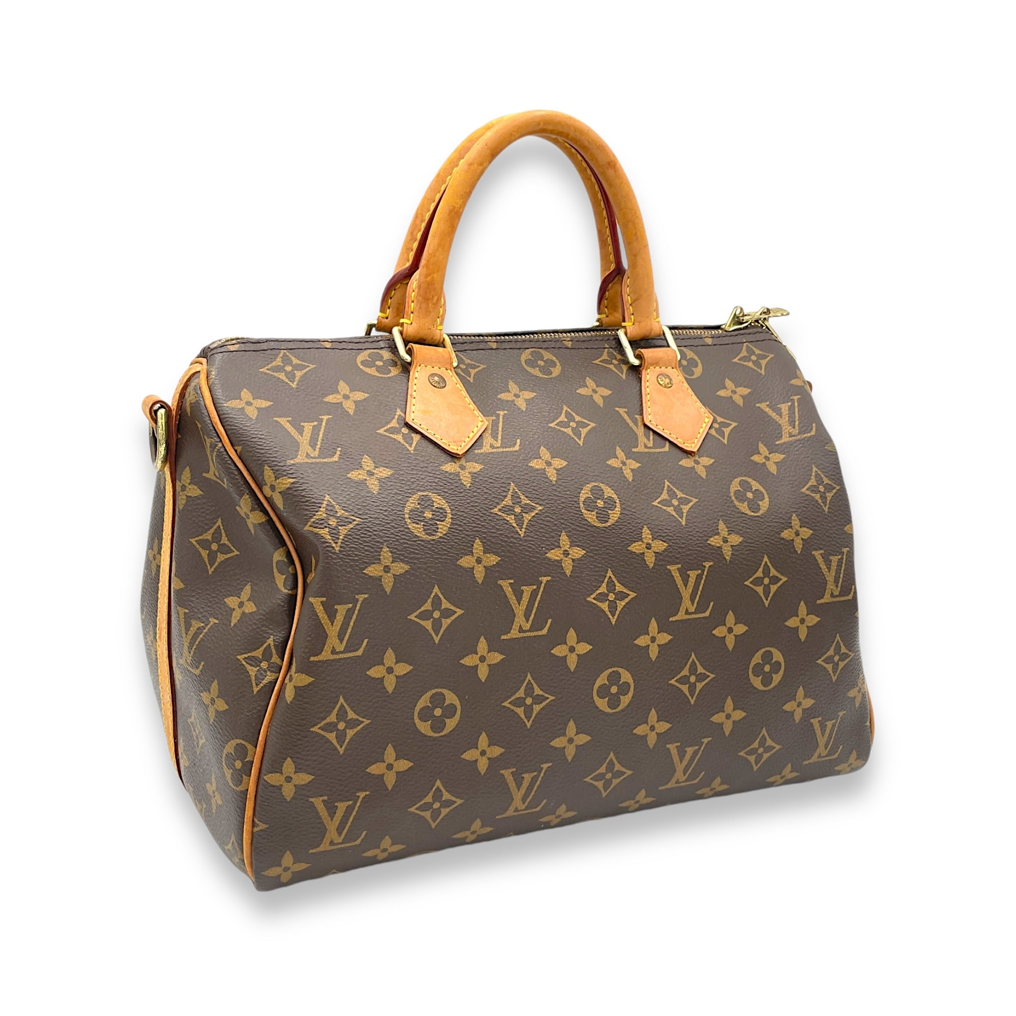 Speedy Bandouliere Top Handle Bag 30 Brown in Monogram Coated Canvas, Gold hardware