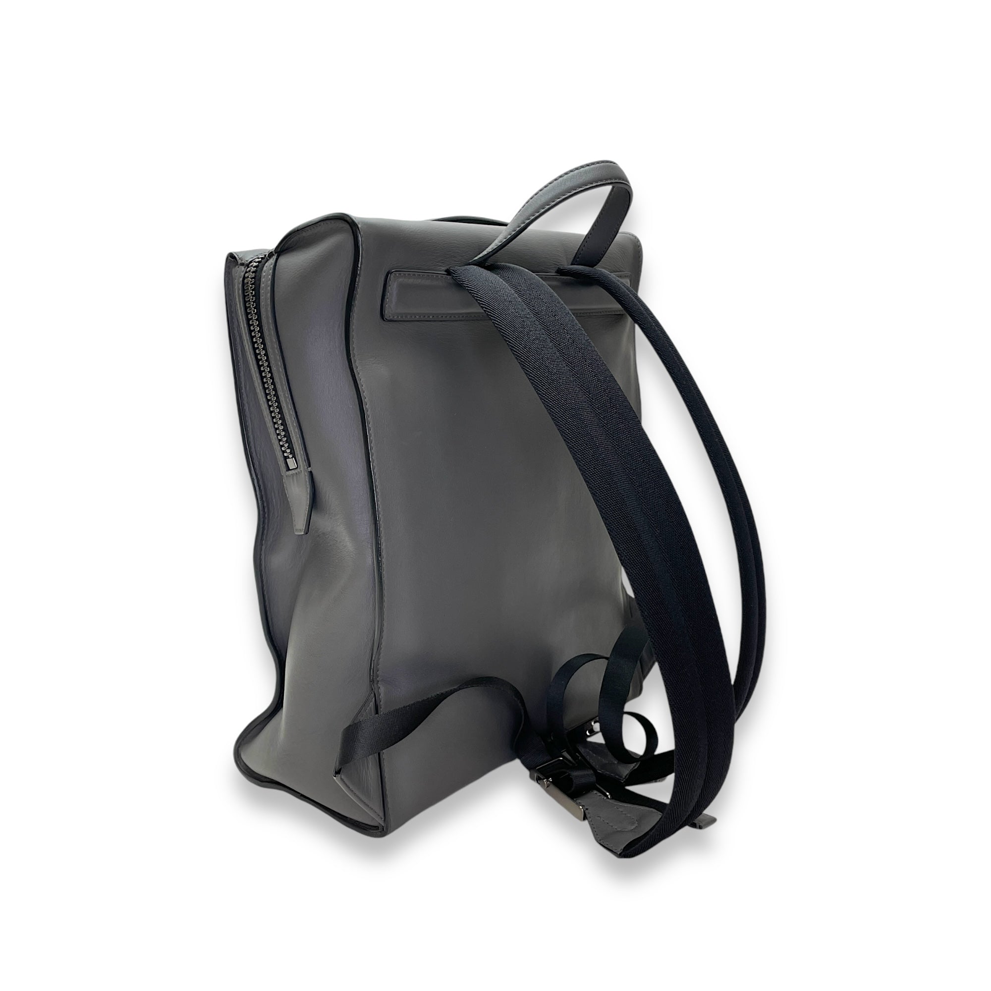 Logo Grey Backpack in Calfskin, Silver hardware