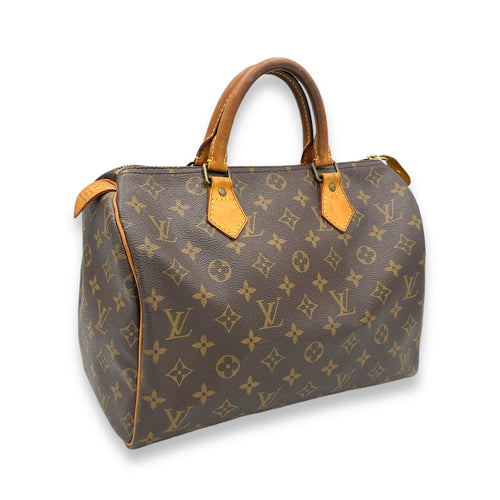 Speedy Top Handle Bag 30 Brown in Monogram Coated Canvas, Gold hardware