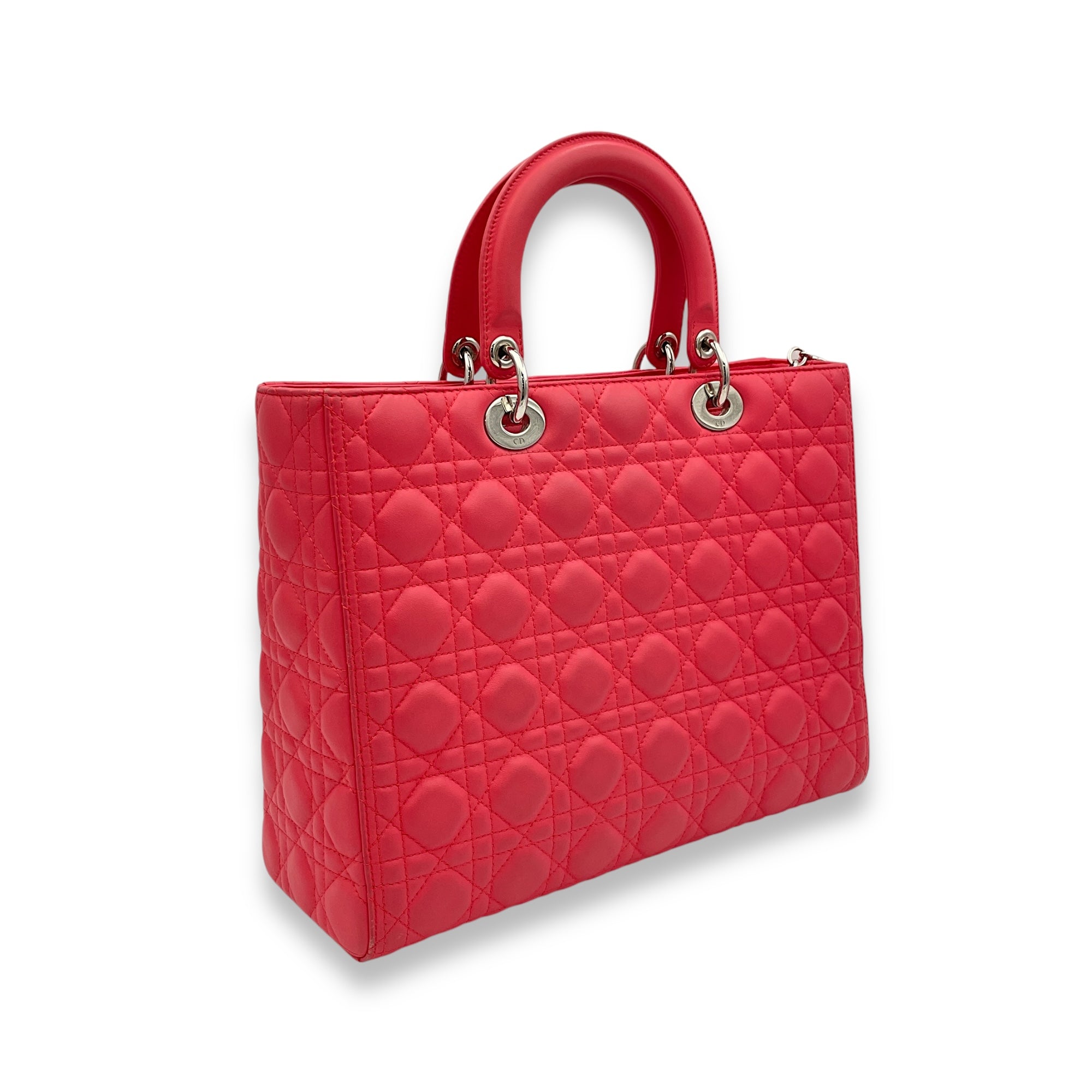 Lady Dior Large Pink Top Handle Bag in Lambskin, Silver hardware