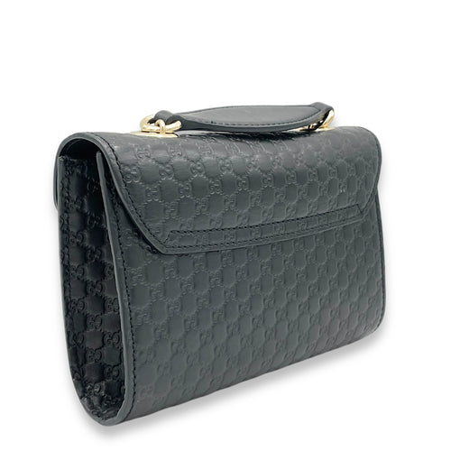 Microguccissima Mini Emily Black Crossbody Bag in Calfskin, Gold hardware