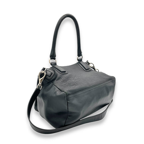 Pandora Medium Black Shoulder Bag in Ponyhair Lambskin, Silver hardware