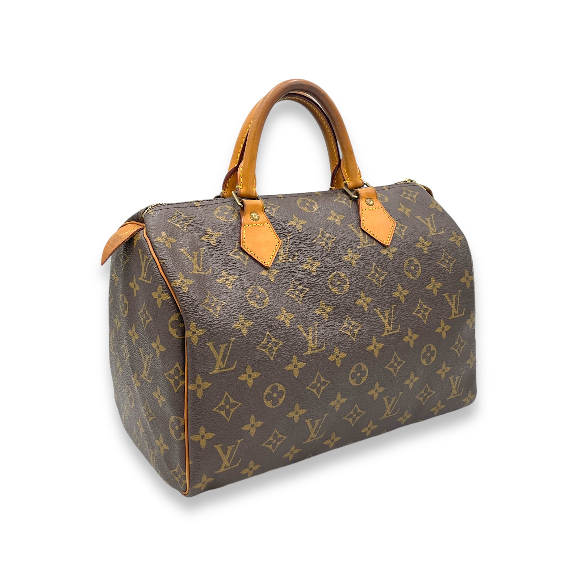 Speedy Top Handle Bag 30 Brown in Monogram Coated Canvas, Gold hardware