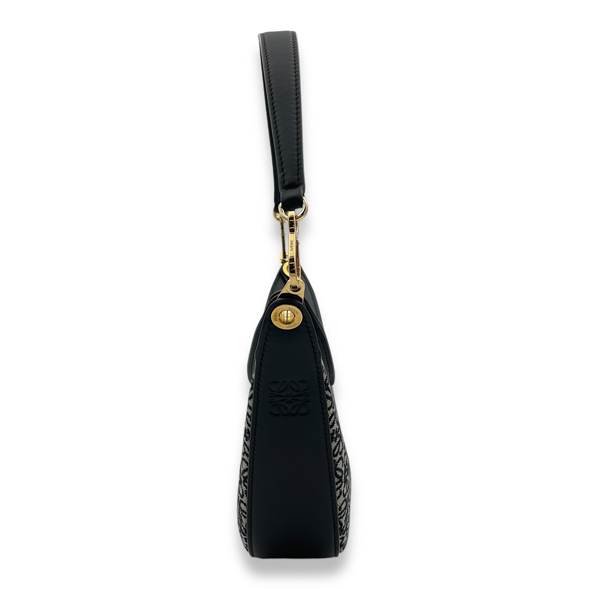 Luna Black Shoulder Bag in Jacquard, Gold hardware