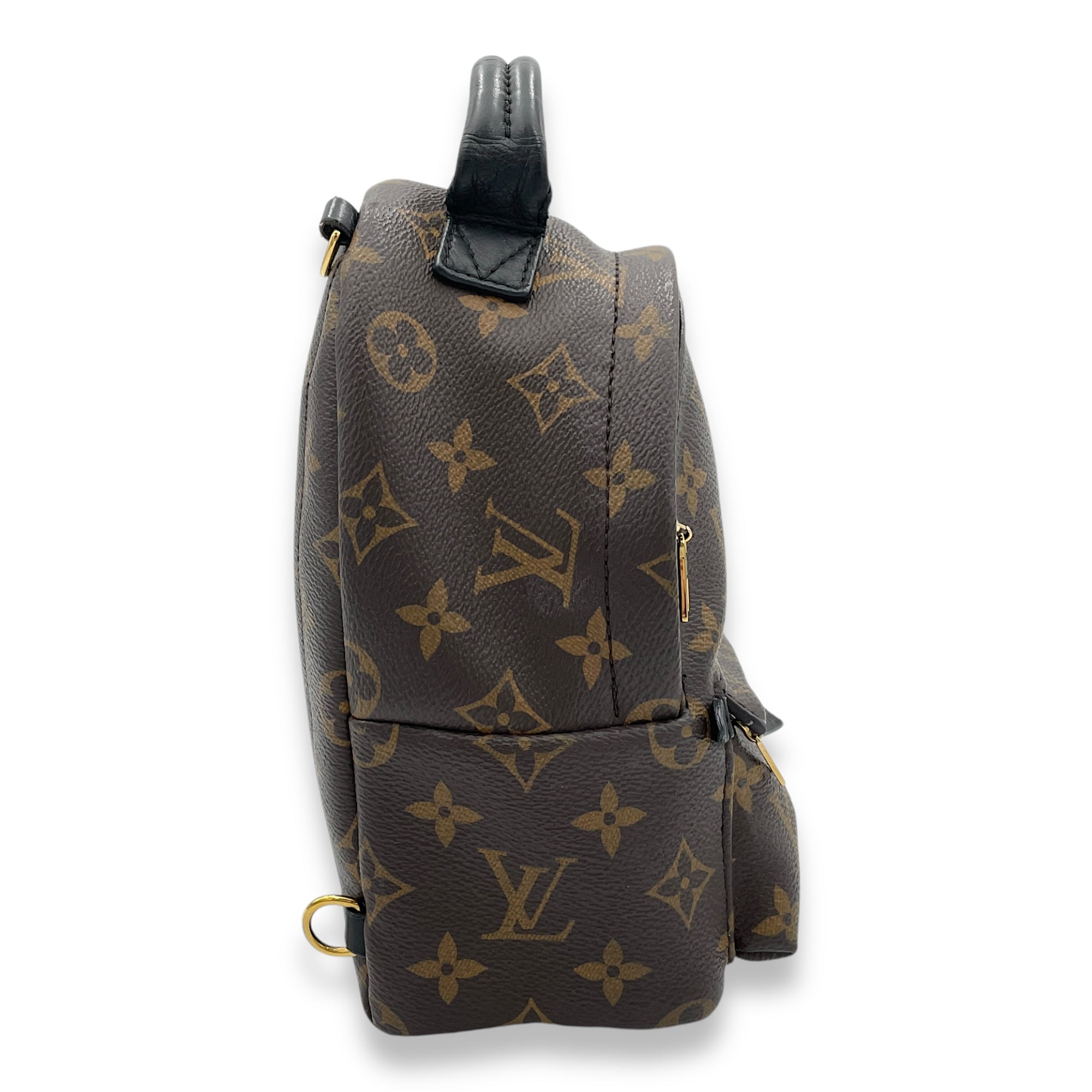 Palm Springs Mini Brown Top Handle Bag in Monogram Coated Canvas, Gold hardware