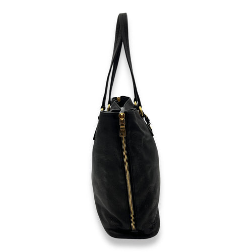 Logo Top Handle Bag Black in Calfskin, Gold hardware