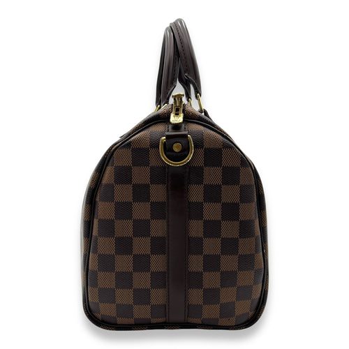 Speedy Bandouliere 30 Damier Ebene Top Handle Bag in Coated Canvas, Gold hardware