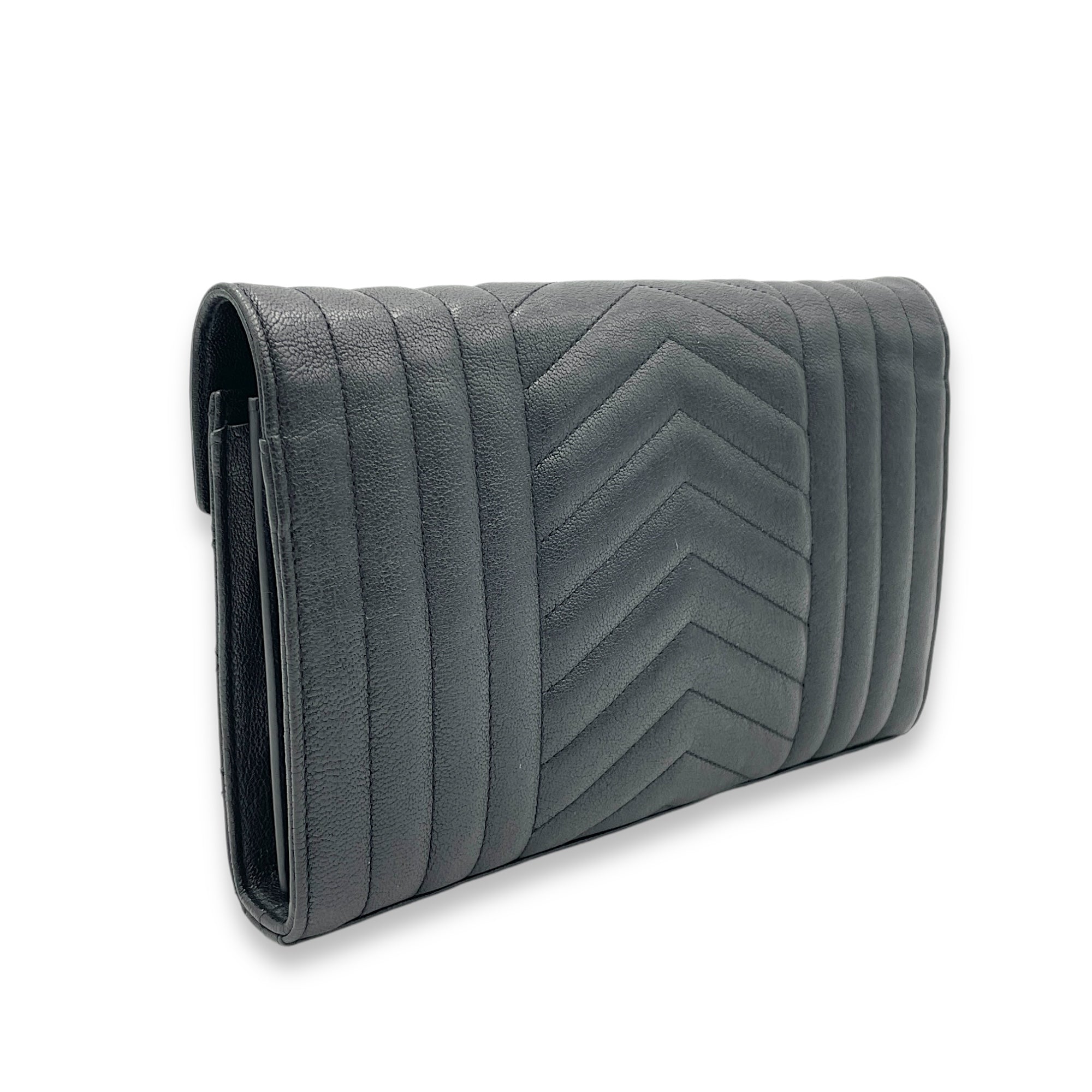 Envelope Wallet On Chain Black in Calfskin, Silver hardware