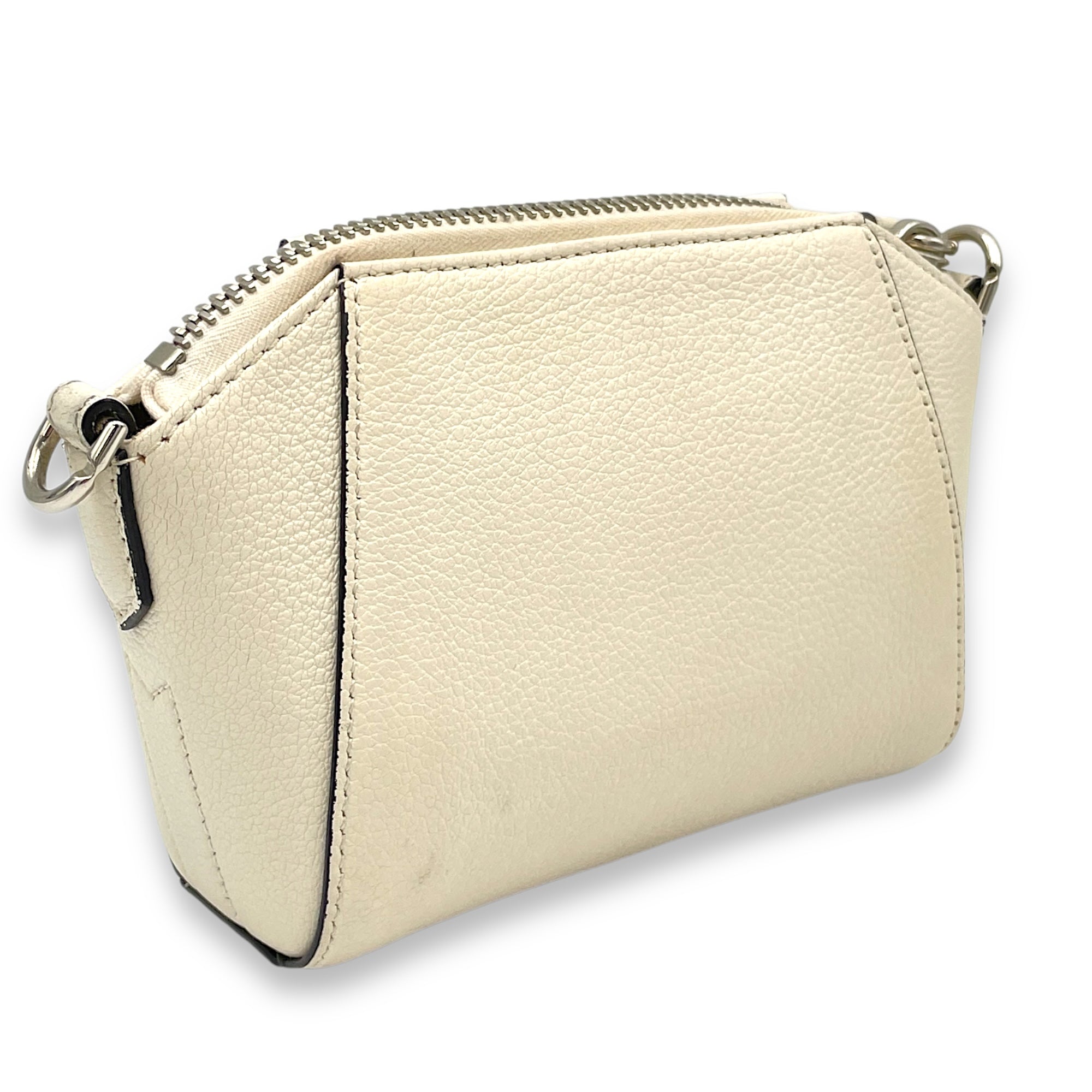 Antigona Nano White Crossbody Bag in Goat Leather, Silver hardware