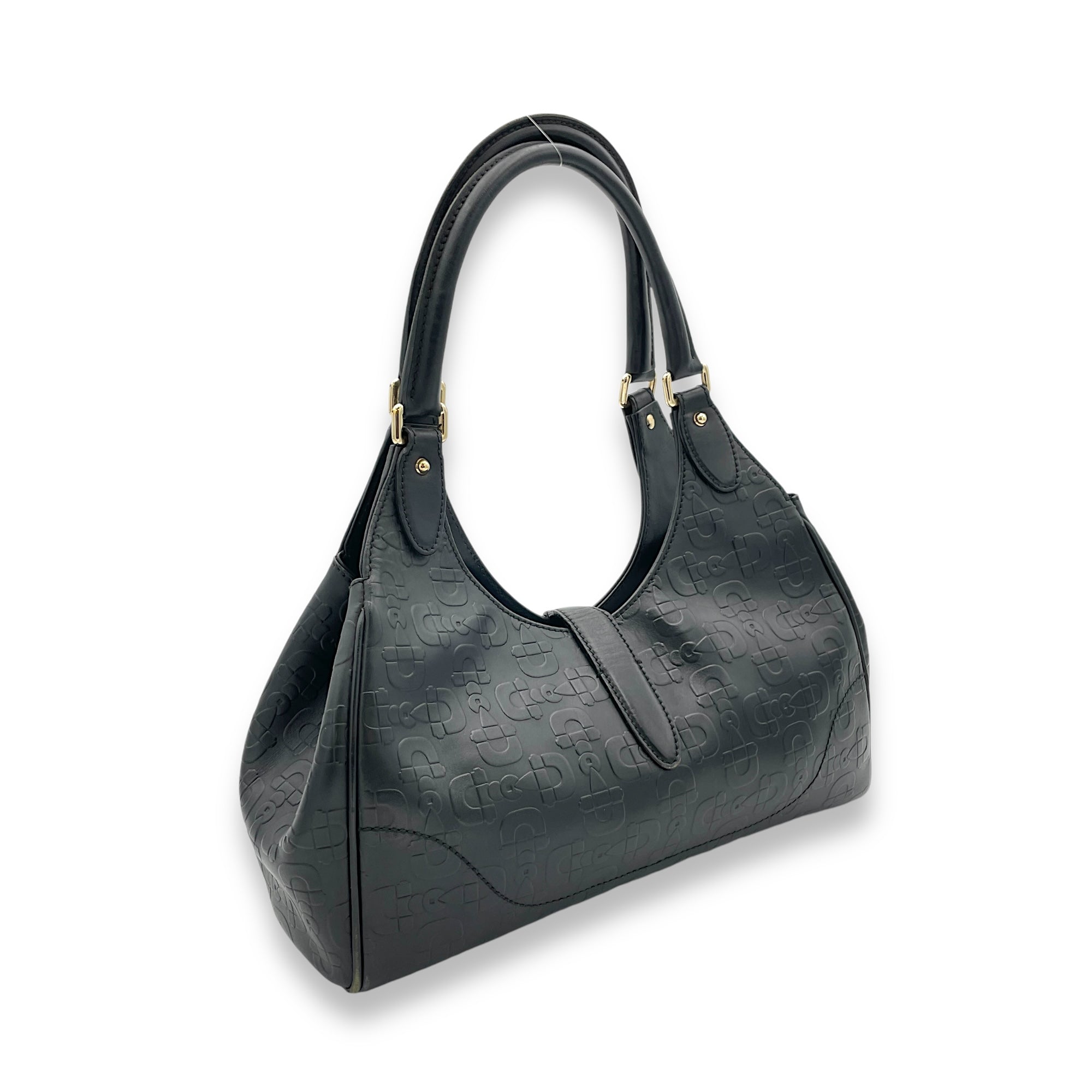 Horsebit Jackie Black Shoulder Bag in Calfskin, Gold hardware