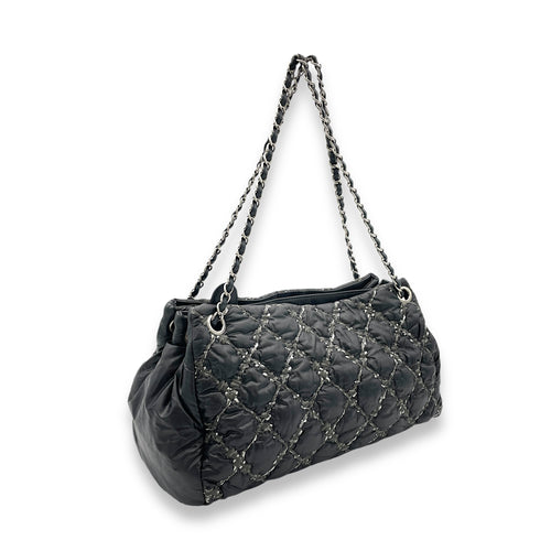 Chanel  Nylon Quilted Tweed Stitch Bubble Black Shoulder Bag in Nylon, Silver hardware