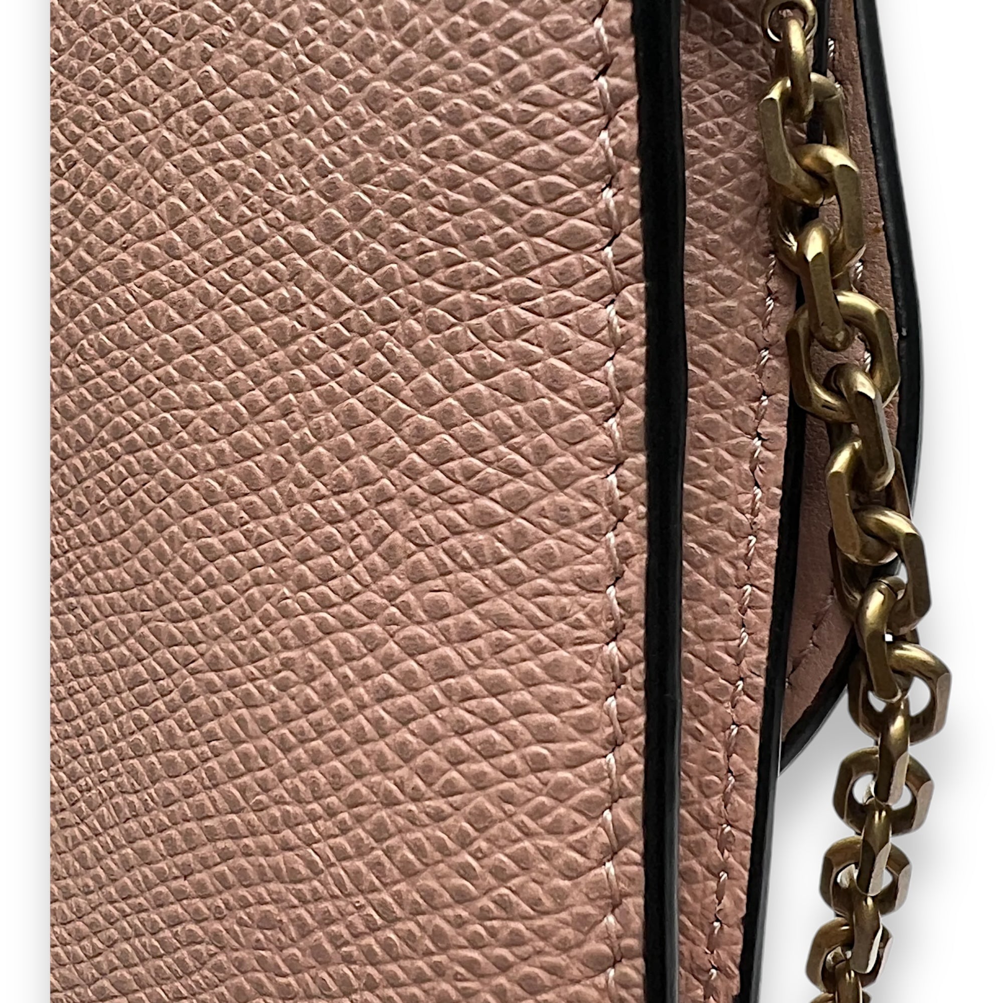 Saddle Beige Wallet On Chain in Calfskin, Gold hardware