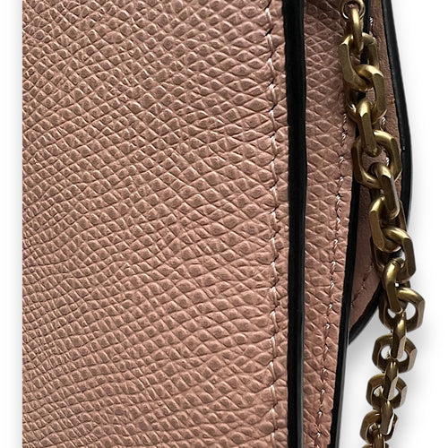 Saddle Beige Wallet On Chain in Calfskin, Gold hardware