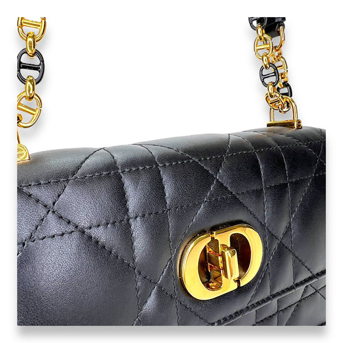 Miss Caro Black Crossbody Bag in Calfskin, Gold hardware