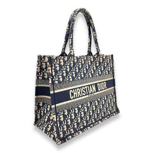 Book Tote Medium Navy Top handle Bag in Jacquard