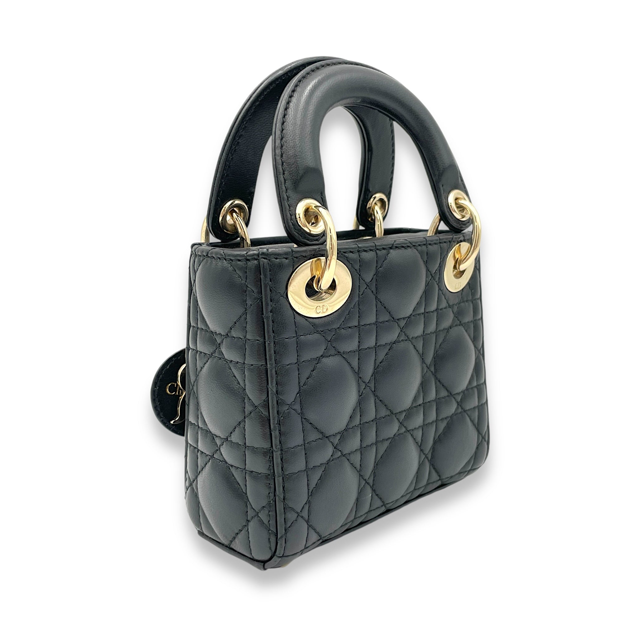 Lady Dior Micro Top handle bag in Lambskin, Gold Hardware