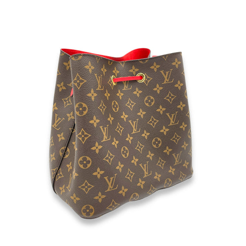 NeoNoe MM Brown Bucket Bag in Monogram Coated Canvas, Gold hardware