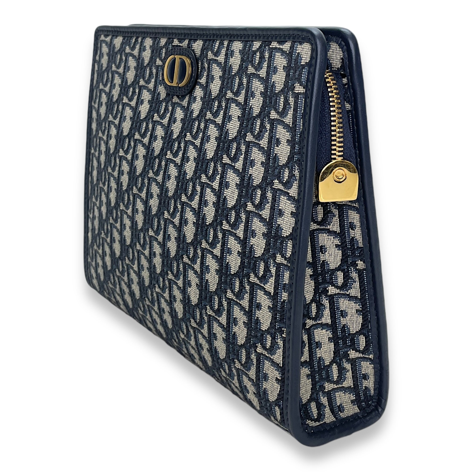 30 Montaigne  Navy Pouch in Jacquard, Gold hardware