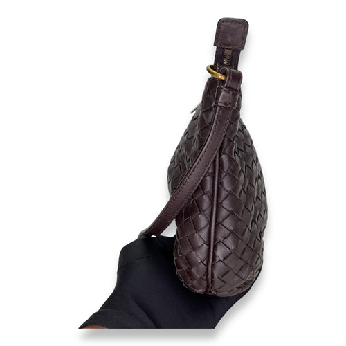 Messenger  Shoulder Bag Brown in Intrecciato Leather, Gold