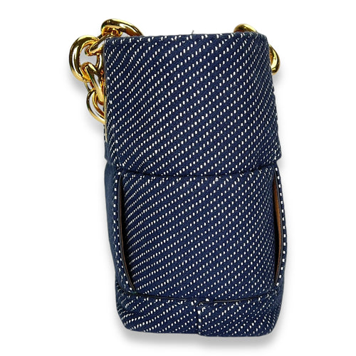 Arco Chain Blue Shoulder Bag in Denim, Gold hardware