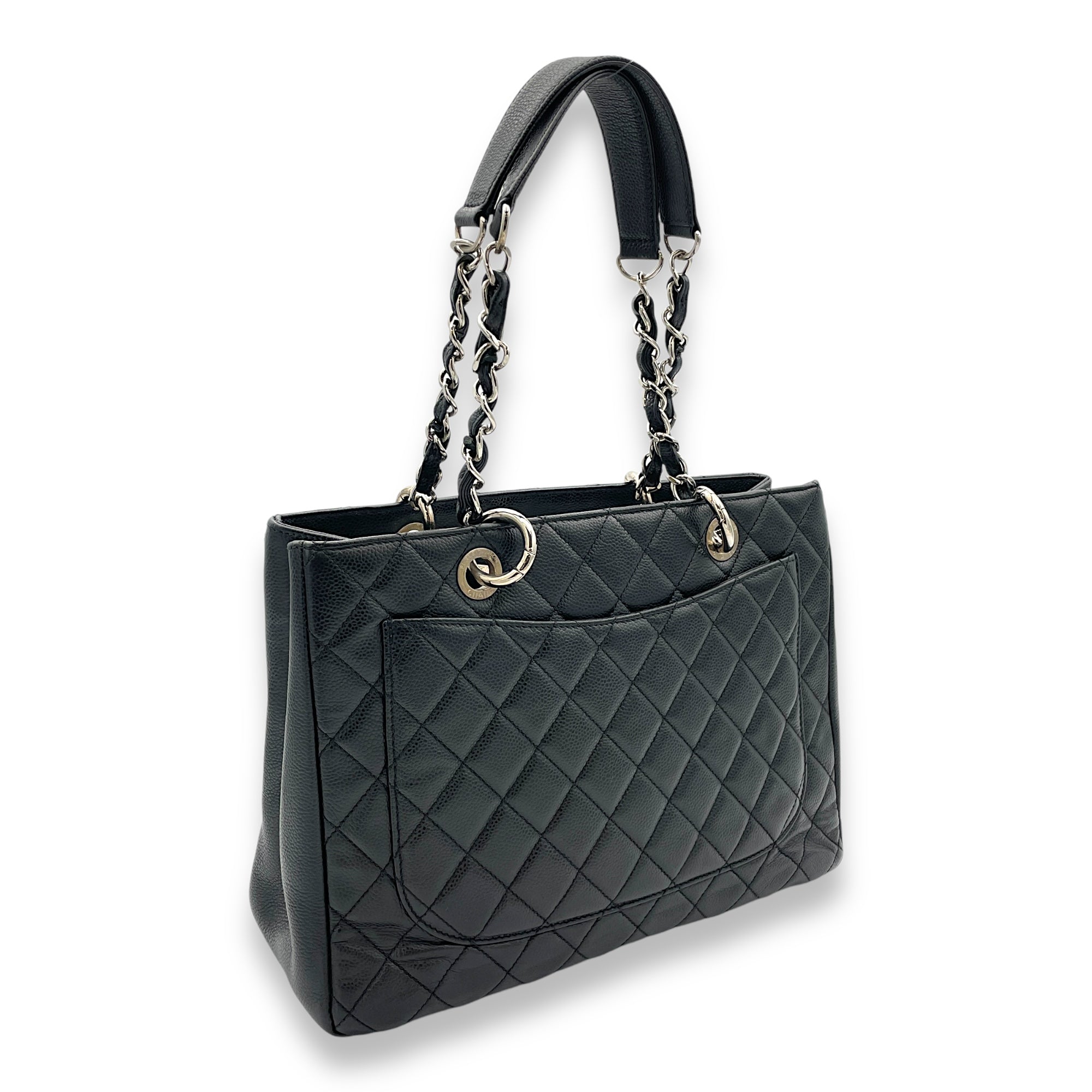 GST Grand Shopping Tote Tote Bag Black in Caviar Leather, Silver hardware