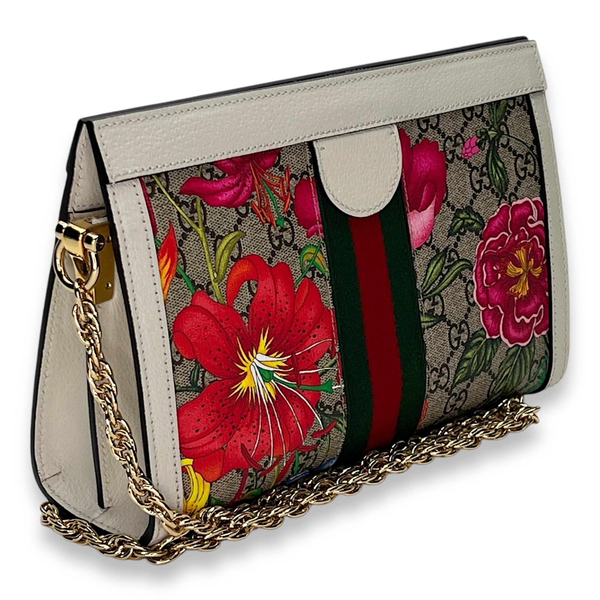 Ophidia GG flora Crossbody bag in Coated canvas, Gold Hardware