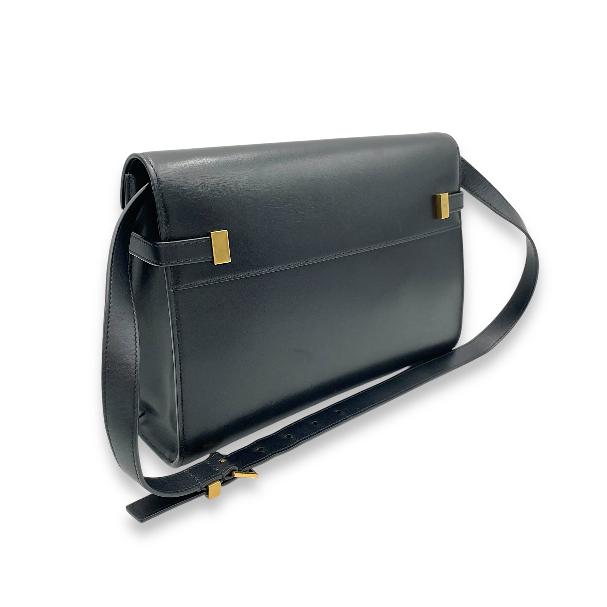 Manhattan Shoulder Bag Black in Calfskin, Gold hardware